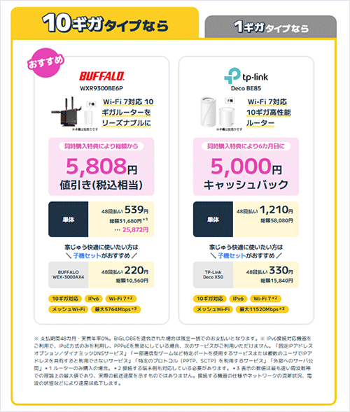 BIGLOBE光：10ギガ対応のルーターの説明画像
