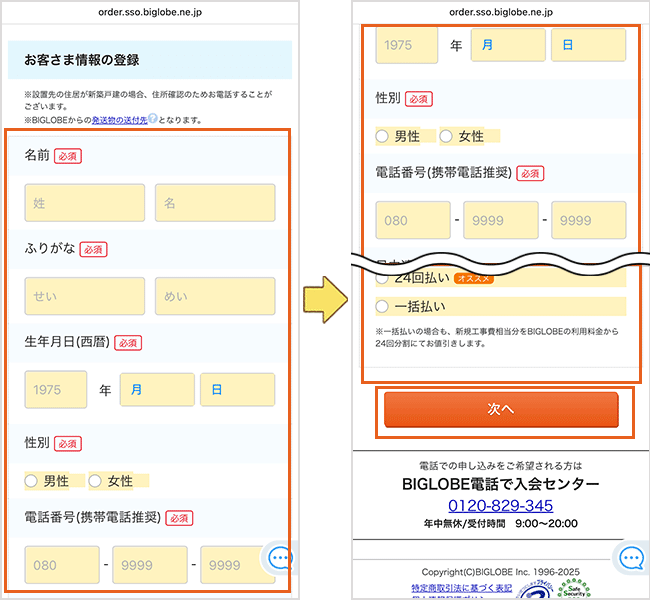 ビッグローブ光 申し込み手順詳細