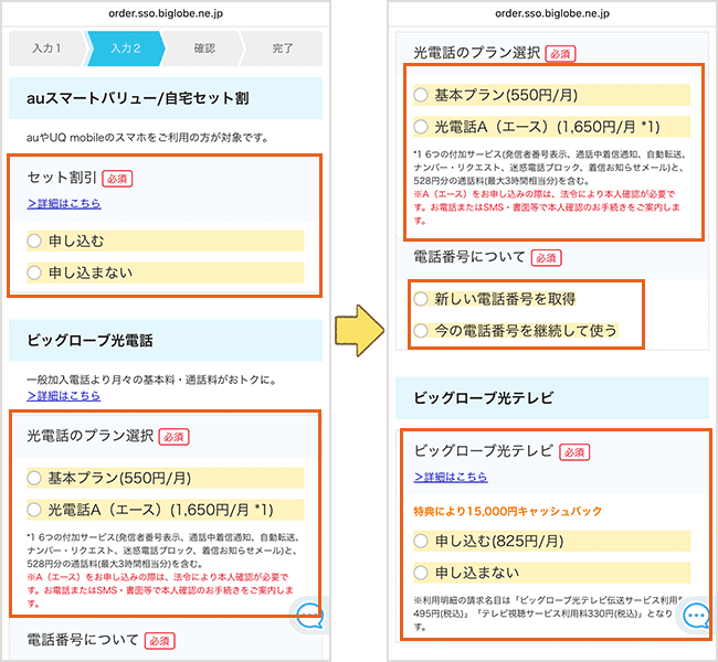 ビッグローブ光 申し込み手順詳細