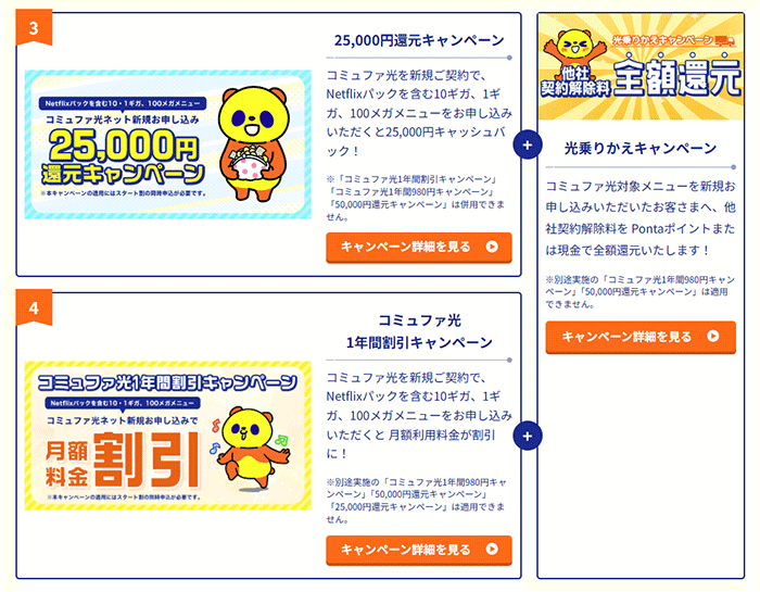 コミュファ光：戸建て・マンションで申込可能なキャンペーン