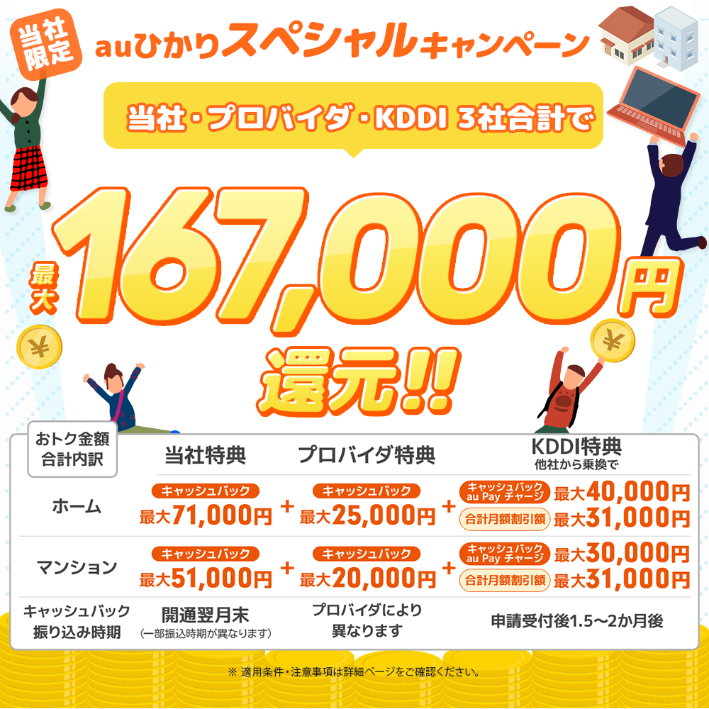 auひかりのお申込みで、最大141,000円おトク！